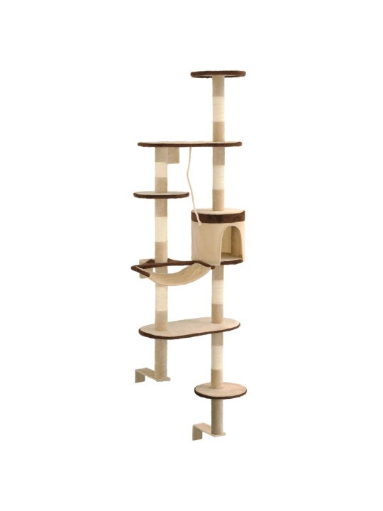Nástěnné škrabadlo pro kočky sisalové sloupky 194cm béžovohnědé