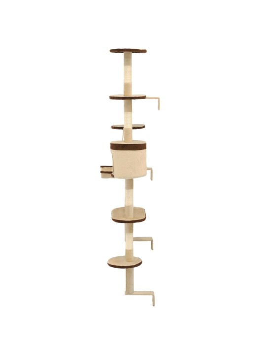 Nástěnné škrabadlo pro kočky sisalové sloupky 194cm béžovohnědé