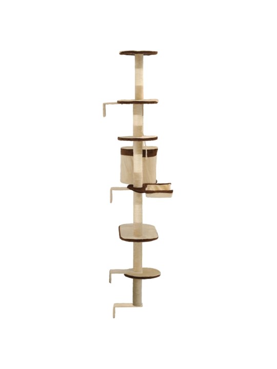 Nástěnné škrabadlo pro kočky sisalové sloupky 194cm béžovohnědé