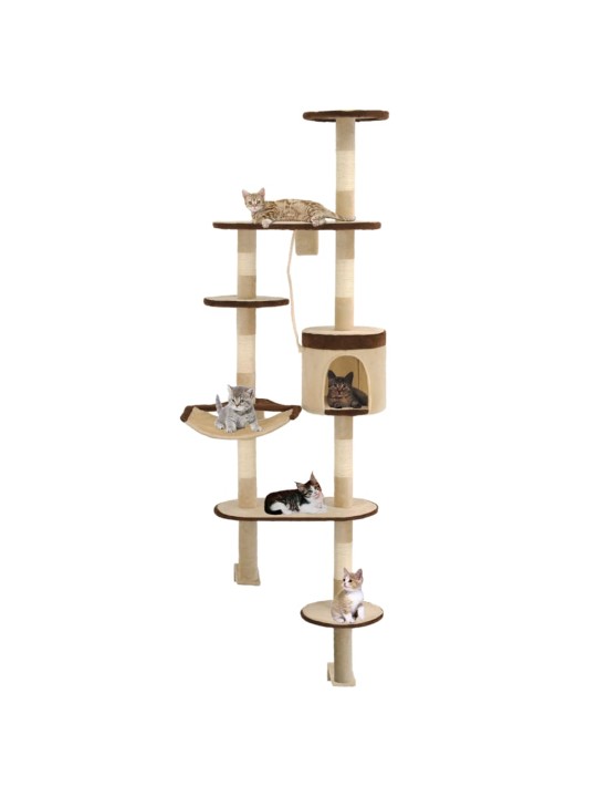 Nástěnné škrabadlo pro kočky sisalové sloupky 194cm béžovohnědé