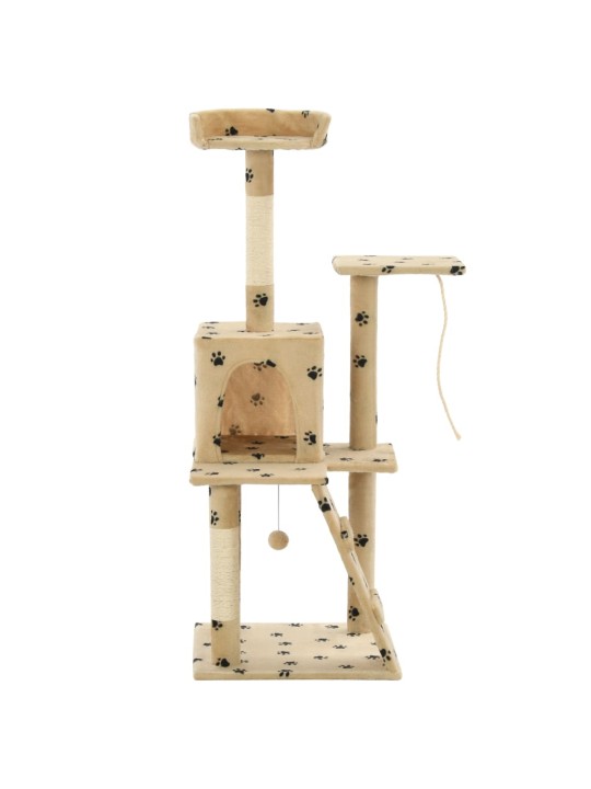 Škrabadlo pro kočky sisalové sloupky 120 cm béžové s tlapkami