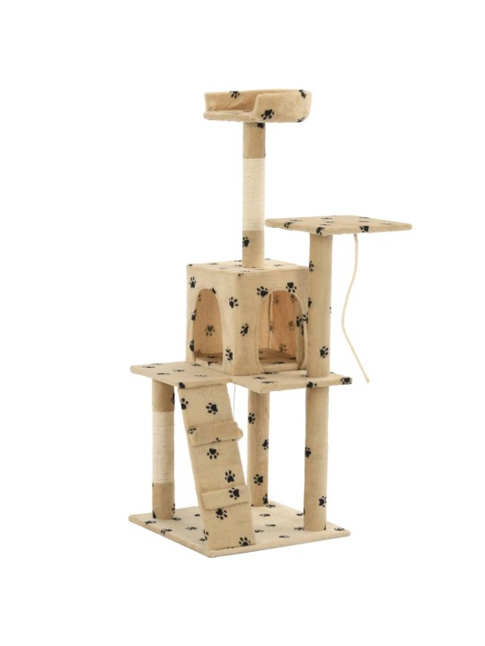 Škrabadlo pro kočky sisalové sloupky 120 cm béžové s tlapkami