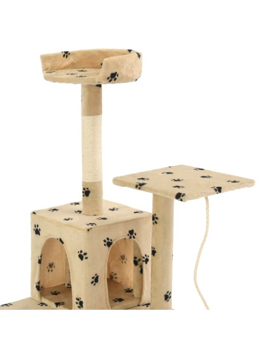 Škrabadlo pro kočky sisalové sloupky 120 cm béžové s tlapkami