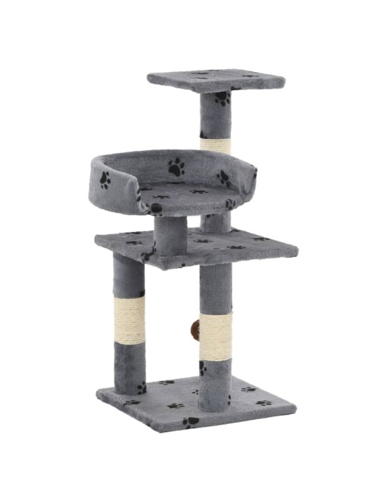 Škrabadlo pro kočky se sisalovými sloupky 65 cm šedé s tlapkami