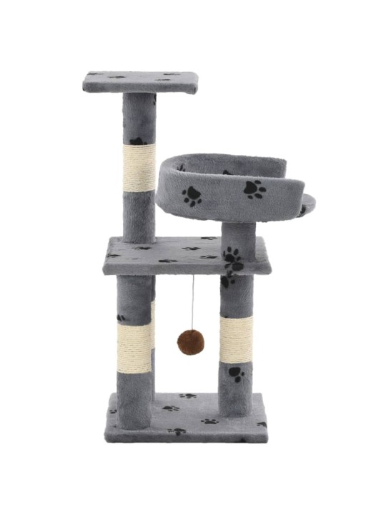 Škrabadlo pro kočky se sisalovými sloupky 65 cm šedé s tlapkami