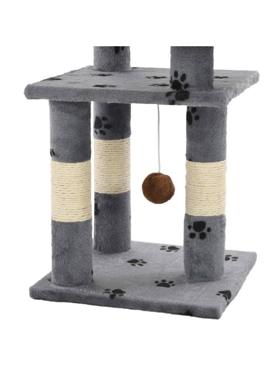 Škrabadlo pro kočky se sisalovými sloupky 65 cm šedé s tlapkami