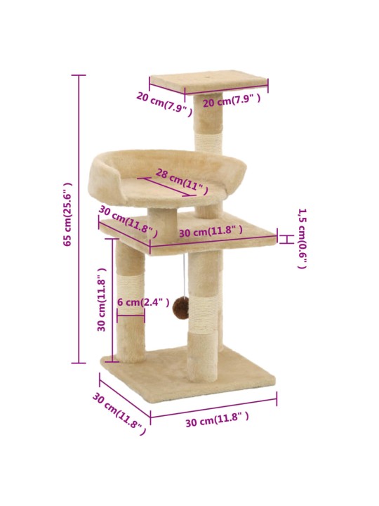 Škrabadlo pro kočky se sisalovými sloupky 65 cm béžové