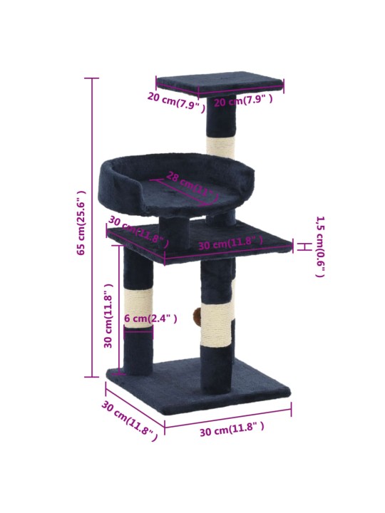 Škrabadlo pro kočky se sisalovými sloupky 65 cm modré