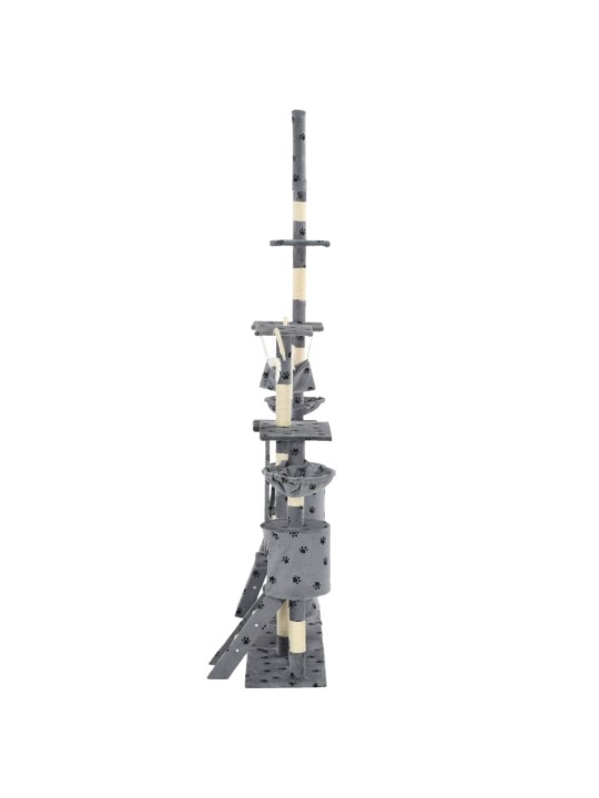 Škrabadlo pro kočky sisalové sloupky 230-250 cm šedé s tlapkami