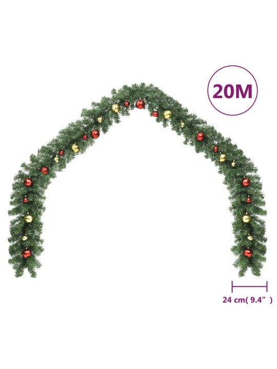 Vánoční girlanda ozdobená baňkami a LED světýlky 20 m