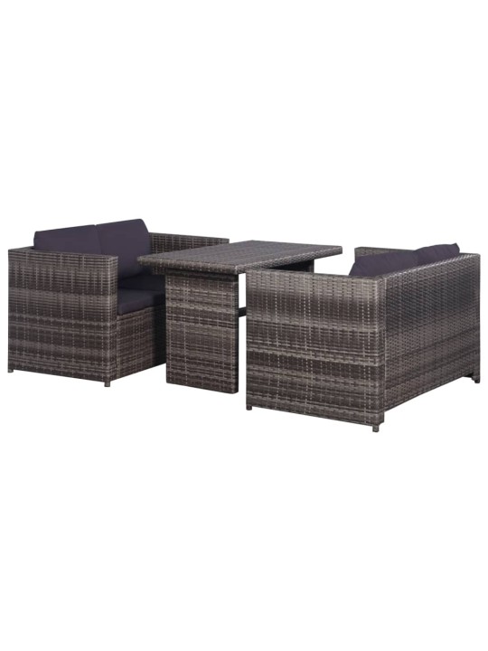 3dílný bistro set s poduškami hnědý polyratan šedý