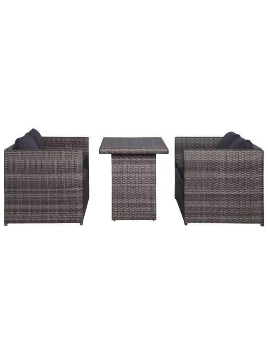 3dílný bistro set s poduškami hnědý polyratan šedý