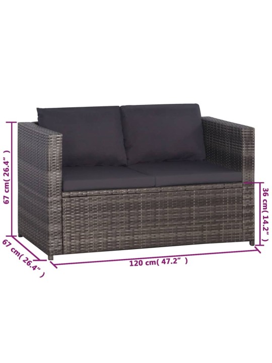 3dílný bistro set s poduškami hnědý polyratan šedý