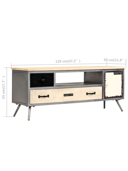 TV stolek masivní mangovníkové dřevo a ocel 120 x 30 x 45 cm
