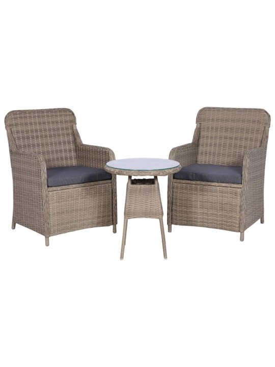 3dílný bistro set s poduškami hnědý polyratanový