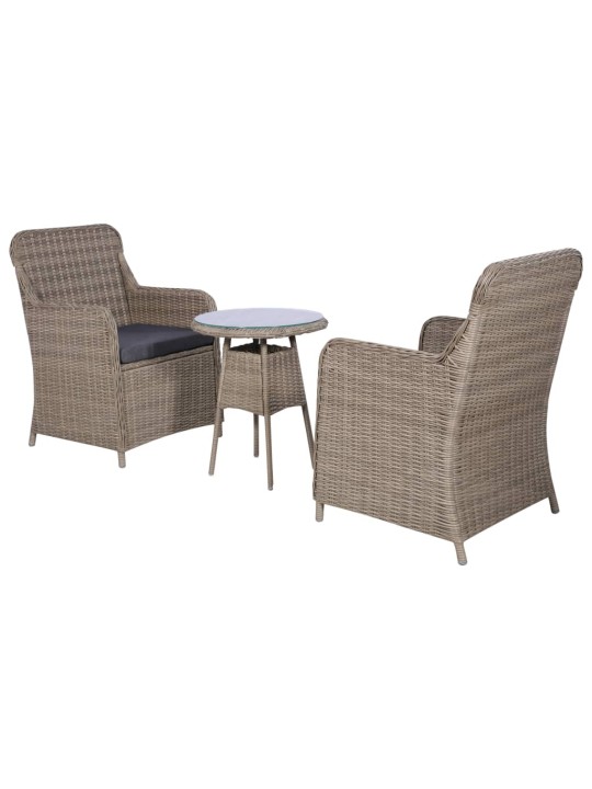 3dílný bistro set s poduškami hnědý polyratanový