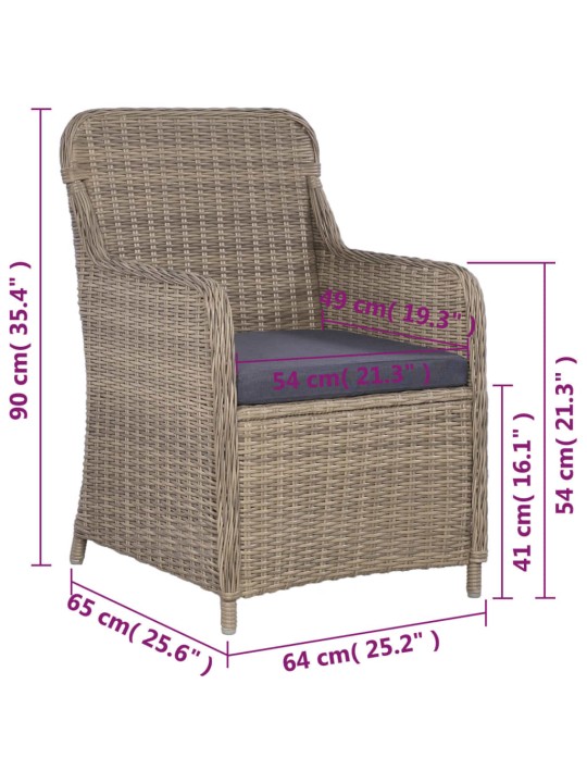 3dílný bistro set s poduškami hnědý polyratanový