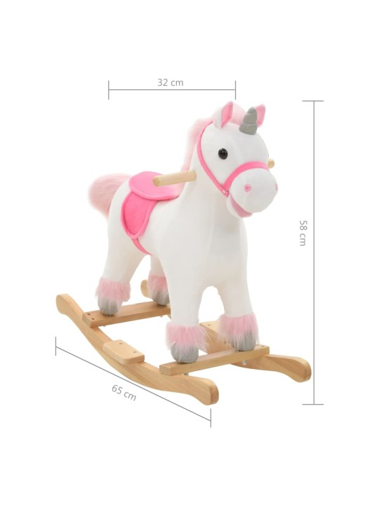 Houpací plyšový jednorožec 65 x 32 x 58 cm bílý a růžový