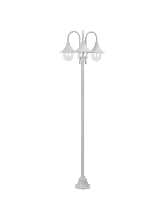 Zahradní sloupová lampa 3 ramena E27 220 cm hliník bílá