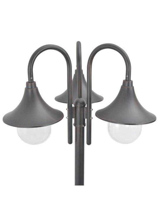 Zahradní sloupová lampa 3 ramena E27 220 cm hliník bronzová