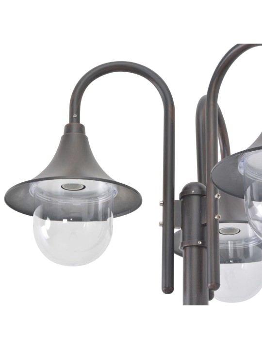 Zahradní sloupová lampa 3 ramena E27 220 cm hliník bronzová