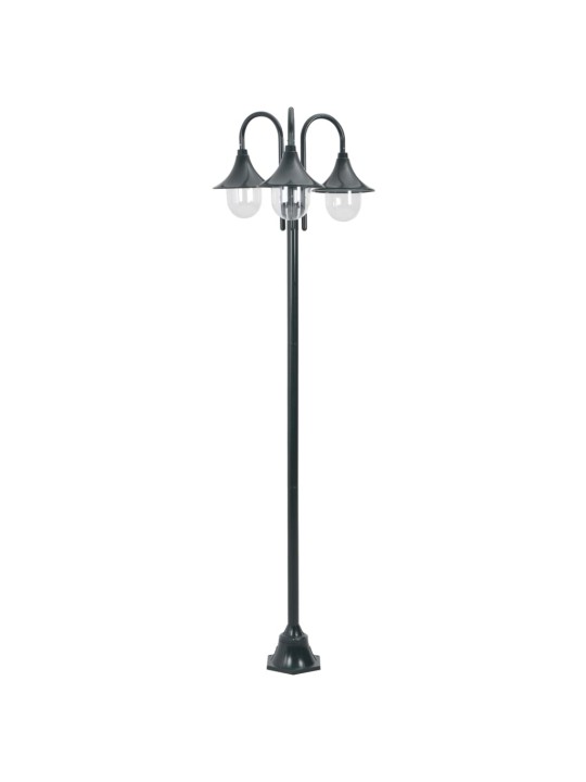 Zahradní sloupová lampa 3 ramena E27 220 cm hliník tmavě zelená