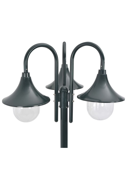 Zahradní sloupová lampa 3 ramena E27 220 cm hliník tmavě zelená