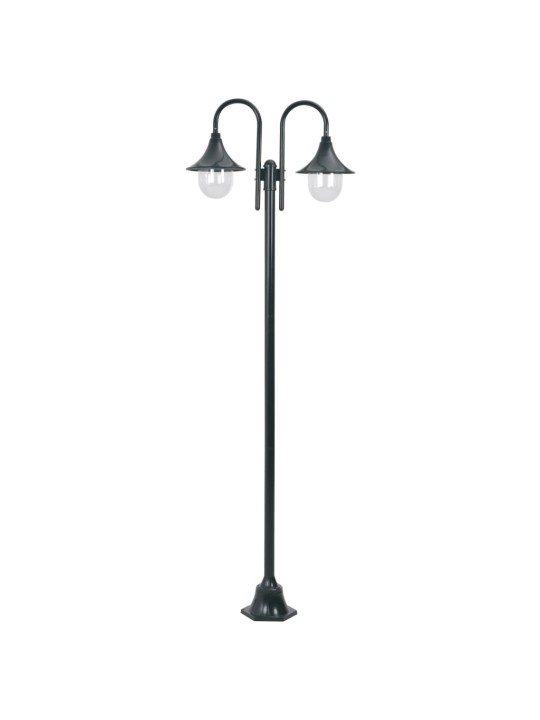 Zahradní sloupová lampa 2 ramena E27 220 cm hliník tmavě zelená
