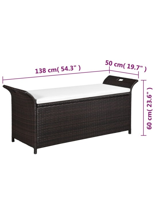 Úložná lavice s poduškou 138 cm polyratan hnědá