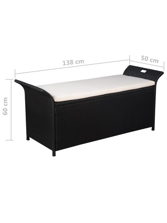 Úložná lavice s poduškou 138 cm polyratan černá