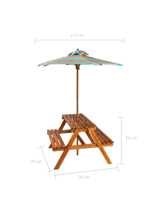 Dětský piknikový stůl se slunečníkem 79x90x60 cm masivní akácie