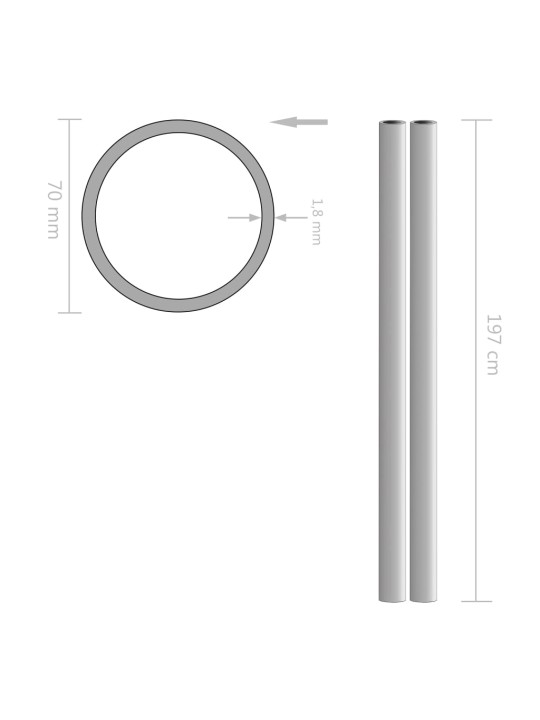 Trubky z nerezové oceli 2 ks kulaté V2A 2 m Ø70 x 1,8 mm