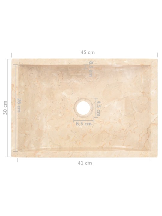 Umyvadlo 45 x 30 x 12 cm mramor krémové s vysokým leskem