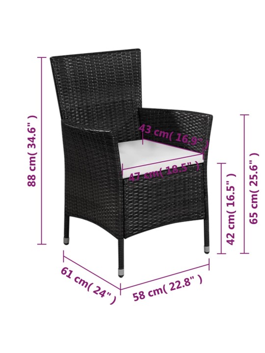 3dílný bistro set polyratan černý