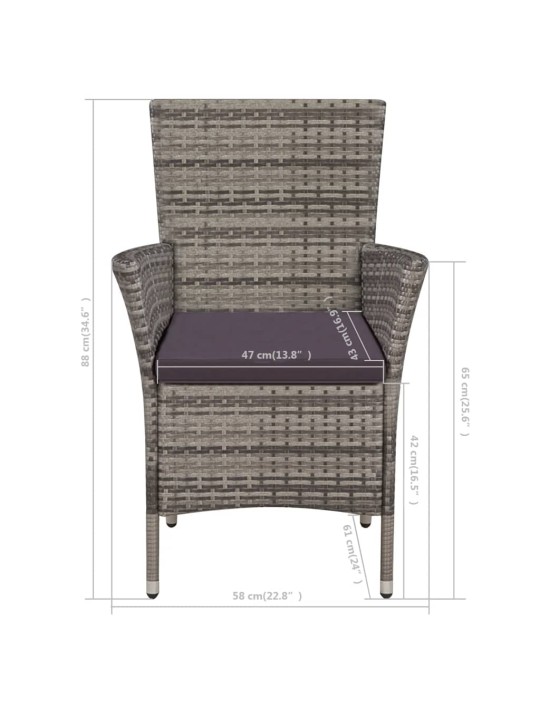 3dílný bistro set polyratan šedý