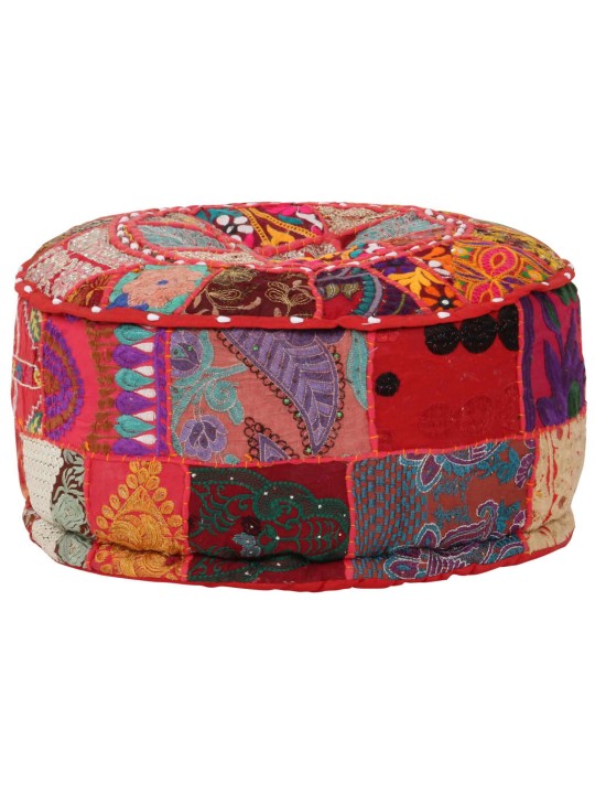 Sedací puf patchwork kulatý bavlna ruční výroba 40x20cm červený