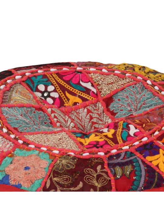 Sedací puf patchwork kulatý bavlna ruční výroba 40x20cm červený