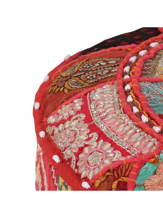 Sedací puf patchwork kulatý bavlna ruční výroba 40x20cm červený