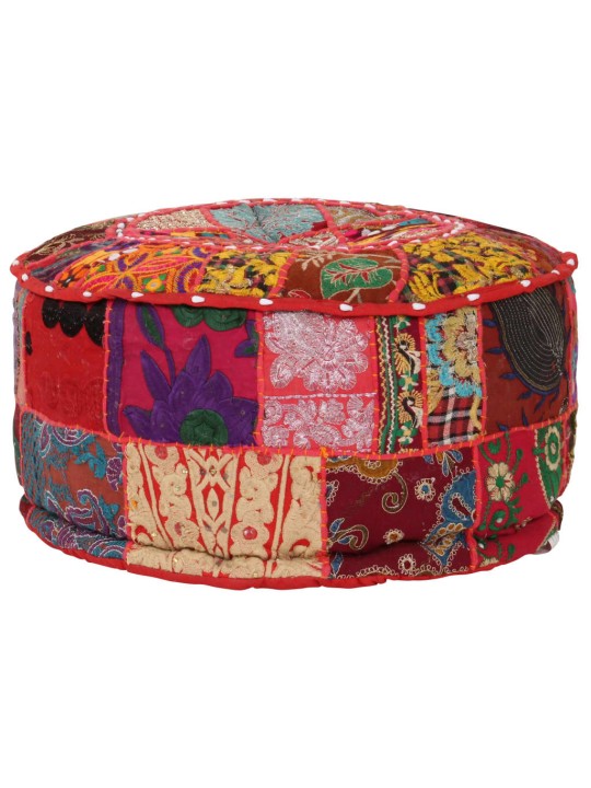 Sedací puf patchwork kulatý bavlna ruční výroba 40x20cm červený