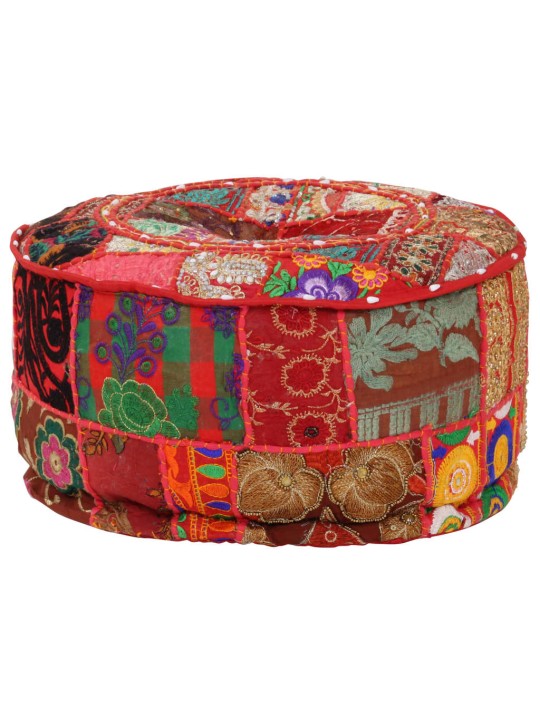 Sedací puf patchwork kulatý bavlna ruční výroba 40x20cm červený