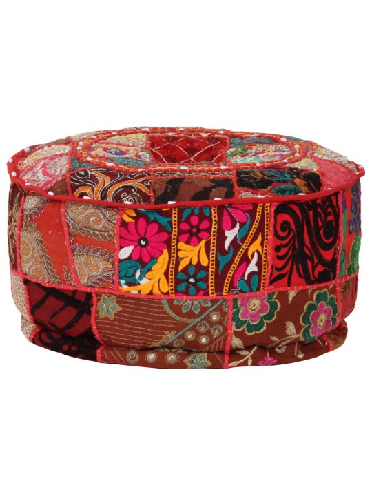 Sedací puf patchwork kulatý bavlna ruční výroba 40x20cm červený
