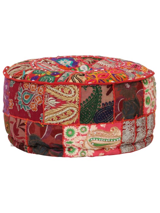 Sedací puf patchwork kulatý bavlna ruční výroba 40x20cm červený