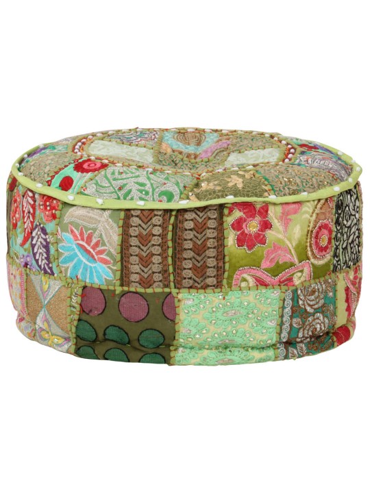 Sedací puf patchwork kulatý bavlna ruční výroba 40x20 cm zelený