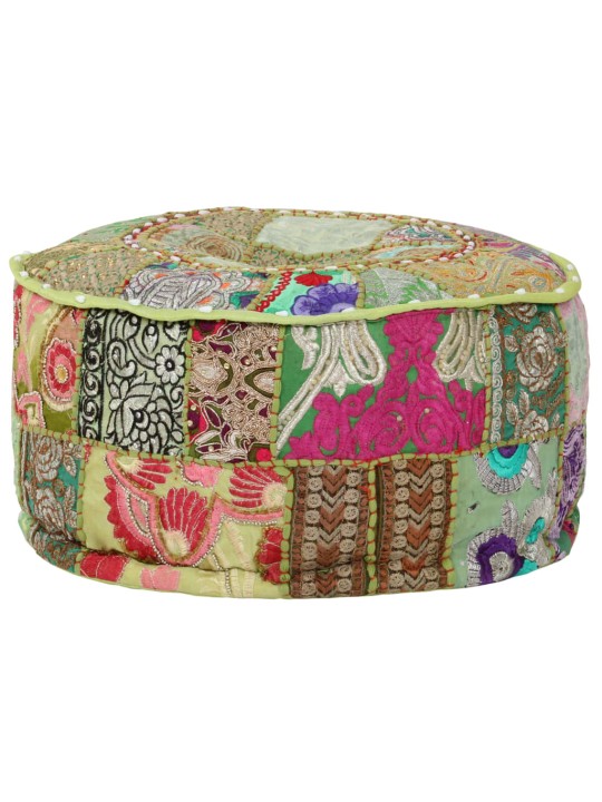 Sedací puf patchwork kulatý bavlna ruční výroba 40x20 cm zelený