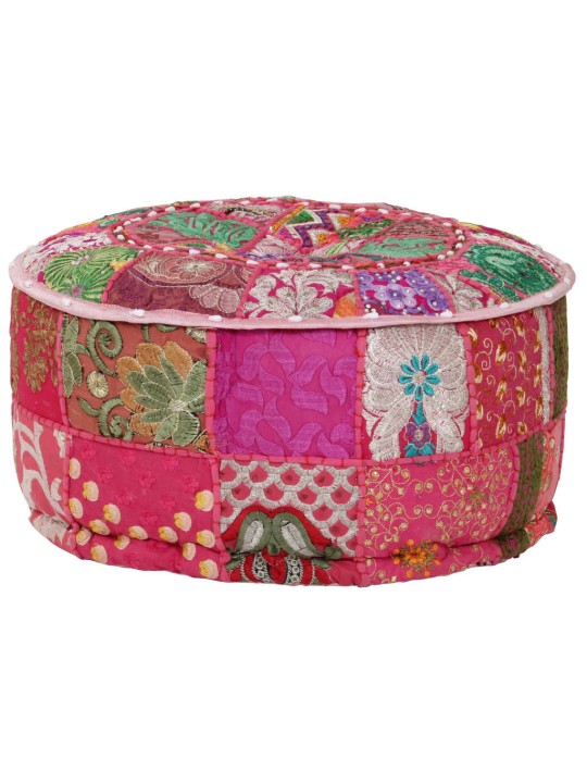 Sedací puf patchwork kulatý bavlna ruční výroba 40x20 cm růžový