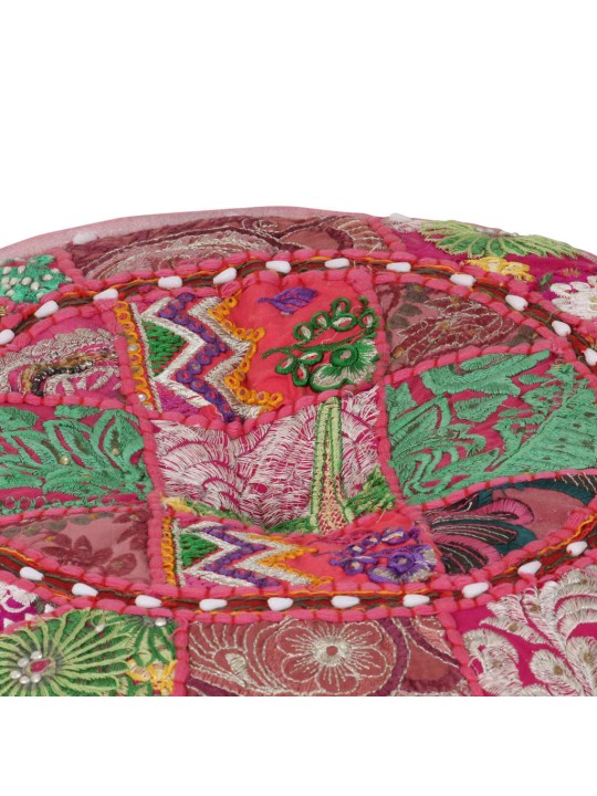 Sedací puf patchwork kulatý bavlna ruční výroba 40x20 cm růžový