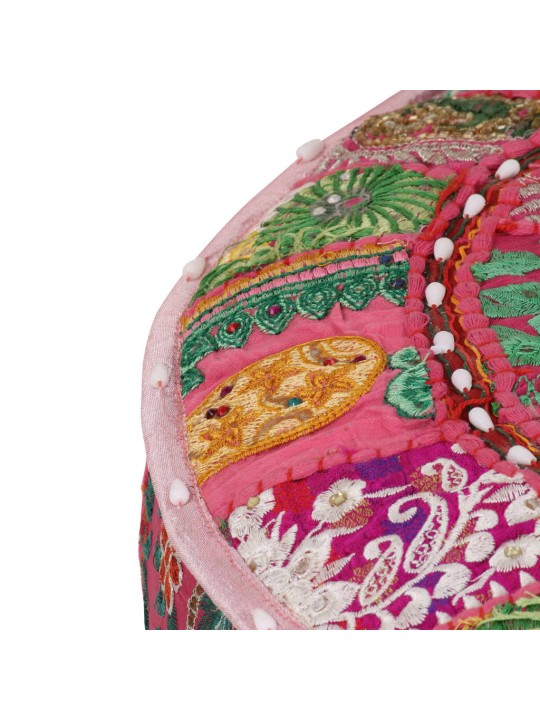 Sedací puf patchwork kulatý bavlna ruční výroba 40x20 cm růžový