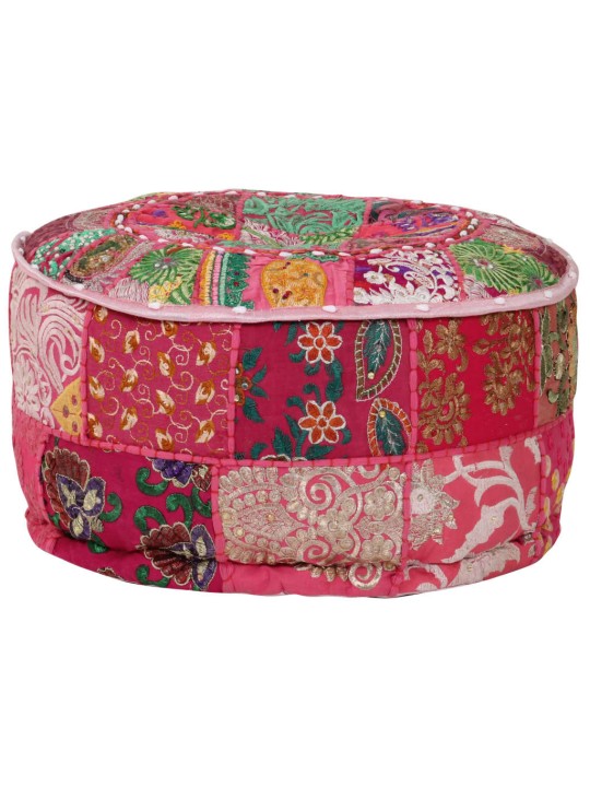 Sedací puf patchwork kulatý bavlna ruční výroba 40x20 cm růžový