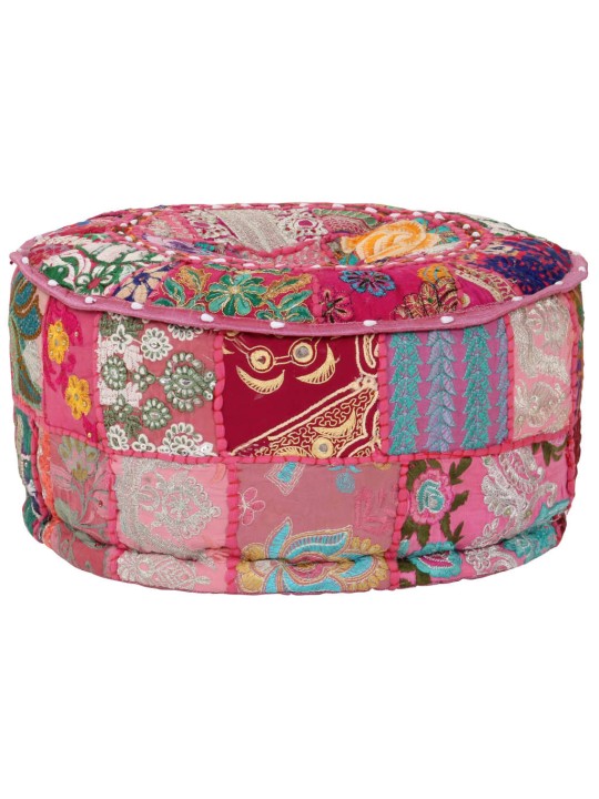 Sedací puf patchwork kulatý bavlna ruční výroba 40x20 cm růžový