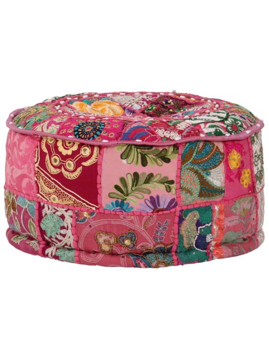 Sedací puf patchwork kulatý bavlna ruční výroba 40x20 cm růžový